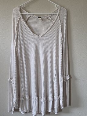 We The Free Cream Waffle Knit V-Neck Tunic